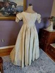 Antique Victorian Ca 1850'S Ivory Silk Moire Wedding Dress Lace & Watch Pocket. Fixed Price $485.00.