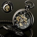 Mens Pocket Watch Mechanical Black Steampunk Skeleton Retro Chain Luxury Classic. Fixed Price $15.98.