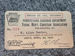 1922 Pennsylvania Railroad Ymca Broad St. Station Division Membership Card. Fixed Price $12.23.