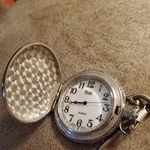 Pocket Watch Moulin Quartz Japan Movt. With Chain. Eagle. Stainless Steel. Fixed Price $8.99.