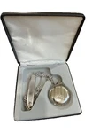 Colibri Silver Quartz Full Hunter Pocket Watch Analog Date W/ Chain & Box. Fixed Price $65.00.