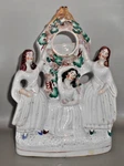Antique Staffordshire Flatback Pottery, Three Graces Pocket Watch Holder Figurin. Fixed Price $95.00.