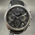 Dolce & Gabana Chrono Watch Men 38MM Black Dial Steel Date Round Read!! New Batt. Fixed Price $39.99.