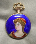 Ladies' Antique Pocket Watch - Swiss Enameled .800 Silver Case Lady Portrait. Fixed Price $399.99.