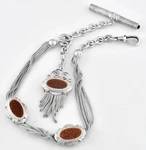 Antique 800 Silver Goldstone Pocket Watch Chain Set Key Bar Jules Guetin Paris. Fixed Price $337.12.