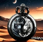 Yin Yang Tiger Pocket Watch Black Case Chain Quartz Steampunk Necklace W-2. Fixed Price $14.99.