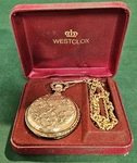 Westclox Pocket Watch With Chain And Original Presentation Box. Fixed Price $149.00.