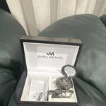 James Michael Mechanical Pocket Watch Black Rose Gold Full Hunter W/ Chain & Box. Fixed Price $80.00.