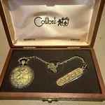 Colibri Swiss Quartz Pocket Watch And Knife Set, Deer Motif Original Wooden Box. Fixed Price $44.00.