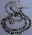 Antique Solid Silver Double Pocket Watch Albertina Chain, Claw & Ball Fob. Fixed Price $147.60.