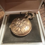 Elgin Full Hunter Pocket Watch Gold Plated Yellow Roman Dial Chain Box. Fixed Price $250.00.