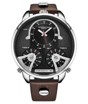 Stuhrling 4051 Terratime Triple Quartz Brown Leather Strap Mens Watch. Fixed Price $145.00.
