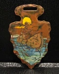 Lake Okoboji Iowa Arrow Head Figural Pocket Watch Fob Canoe Boat Water River Ia. Fixed Price $20.99.