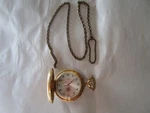 Vintage Timex Pocket Watch, Gold Tone Train Design, Works, Copper Chain. Fixed Price $49.95.
