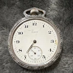 Elgin Silver Pocket Watch White Arabic Numerals Mechanical Seconds Sub-dial. Fixed Price $80.00.