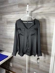 Jones New York Black V-neck Pocket Blouse 1897. Fixed Price $34.00.