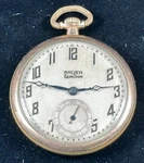 1870 Gruen 754 12S 15J Gold Filled Case Semithin Pocket Watch Working 29923. Fixed Price $190.00.