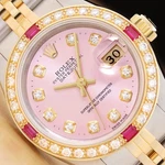 Rolex Ladies Datejust 69173 Pink Dial 18K Yellow Gold Diamond Ruby Steel Watch. Fixed Price $6695.00.