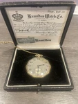 Hamilton Gents Pocket Watch With Box And Paperwork Highly Collectible. Fixed Price $1400.00.