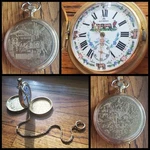 Rare Bucherer Swiss Made Pocket Watch Sided Floral Cow 12" Chain 1/20 12K Gold. Fixed Price $1000.00.