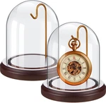 2 Pcs Pocket Watch Glass Display With Hooks Dome Cloche Wood Base Decorativ. Fixed Price $29.25.