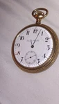 Hamilton Gold Filled Mechanical Pocket Watch Arabic Numerals Enameled Dial. Fixed Price $400.00.