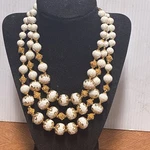 Vintage Deville 3 Strand Faux Pearl & Gold-tone Necklace 16". Fixed Price $39.95.