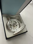 Woodford Sterling Silver Full Hunter Skeleton Pocket Watch Mechanical W/ Chain. Fixed Price $900.00.