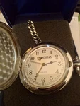 Montana Quartz Pocket Watch Full Hunter Silver Metal White Dial X5039. Fixed Price $235.00.