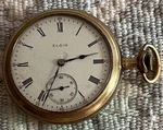 Elgin Gold Filled Open Face Pocket Watch White Roman Dial 15J Manual W/ Sec. Fixed Price $200.00.