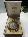 Colibri Walking Liberty Half Dollar Pocket Watch 1946 Double Coin 90% Silver Box. Fixed Price $159.00.