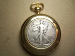 Colibri Gold Tone Silver 1944 Walking Liberty $1/2 Dollar Pocket Watch. Fixed Price $100.00.