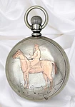 C.1888 Waltham Crescent St. Coin Silver Pw/ Inlaid Gold Horse & Rider Case Back!. Fixed Price $475.00.