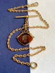 Antique Gold Plated Gad & Co Pocket Watch Fob Vest Chain 15" Carnelian Intaglio. Fixed Price $149.95.