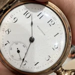 Waltham Gold Filled Yellow Full Hunter Pocket Watch Arabic White Dial. Fixed Price $3490.00.