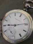 American Watch Co. Coin Silver Full Hunter Mechanical Pocket Roman Numera. Fixed Price $400.00.