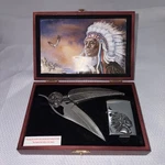 Eagle Feather Stainless Steel Pocket Knife -lighter -native American W/ Wood Box. Fixed Price $19.99.