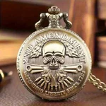 Vintage-inspired Quartz Pocket Watch For Men Alloy Case, Skull & Guns Design. Fixed Price $19.95.