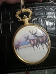 Swiss Bauches Ltd. Pocket Watch With Deer Scene Chain. Fixed Price $25.00.
