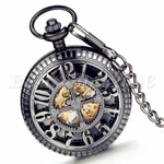 Steampunk Mechanical Hollow Skeleton Hand-winding Pocket Watch Pendant Necklace. Fixed Price $25.99.