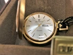 Rare Nos 1970S Jules Jurgensen Gold Tone White Dial Day Date Pocket Watch 6062Q. Fixed Price $89.98.