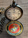 United States Marine Corps Pocket Watch Coleman Quartz With Wood Inlaid Cover. Fixed Price $16.99.