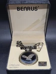 Vtg Benrus Quartz Pocket Watch Eagle Hunter Case Bronze Tone 14" Needs Battery. Fixed Price $11.09.