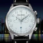 New Paul Perret Mens Bosco Watch White/steel Swiss Chronograph Black Leather. Fixed Price $109.20.