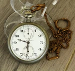 Henry Moser Hy & Cie Chronograph Open Face Antique Mechanical Pocket Watch. Fixed Price $980.00.