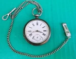 Mens Silver Pocket Watch Key Wind Chain 10 Rubis Cylindre Antique. Fixed Price $195.00.