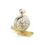 Charles Hubert 14K Gold Finish White Skeleton Dial Pocket Watch. Fixed Price $154.99.