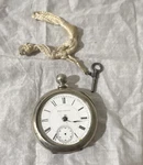 T. G. Thomas Full Hunter Silver Pocket Watch White Roman Dial Mechanical M57284. Fixed Price $71.50.