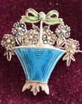 Victorian Edwardian Sterling Silver Guilloche Enamel Flower Basket Brooch Cclasp. Fixed Price $89.45.