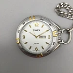 Timex Pocket Watch Men 50MM Silver Tone Day Date Chain White Dial New Battery. Fixed Price $44.99.